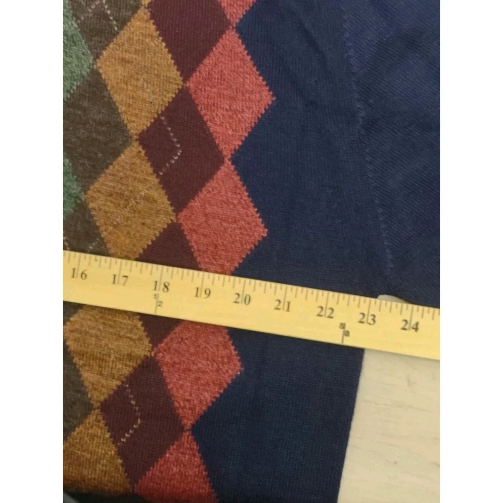 Vtg Tricots St Raphael Argyle Pattern Wool XL Pullover Collared Sweater *HOLES* - Picture 4 of 12